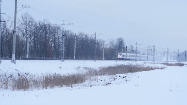 Petersburg Russland Januar Winterexpress Der Russischen Eisenbahn Wanderfalke Nähert Sich — Stockvideo