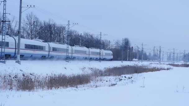 Petersburg Russland Januar Winter Express Der Russischen Eisenbahn Wanderfalke Auf — Stockvideo