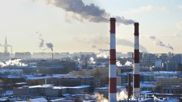 Střechy Petrohradu Kouřové Tepelné Elektrárny Zimním Období — Stock video