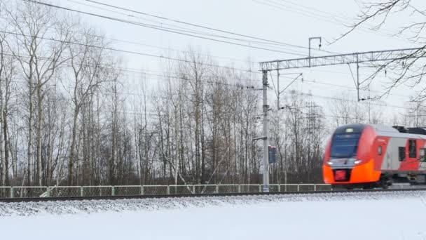 Санкт Петербург Россия Января 2020 Проходит Зимой Ласточка Электропоезда Ржд — стоковое видео