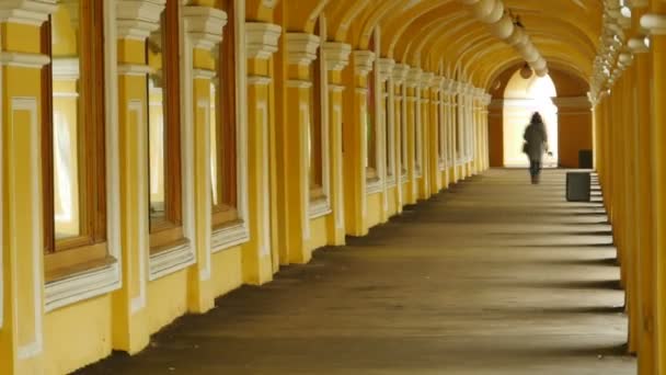 Gente Camina Distancia Por Arco Lapso Tiempo Alejarse — Vídeos de Stock