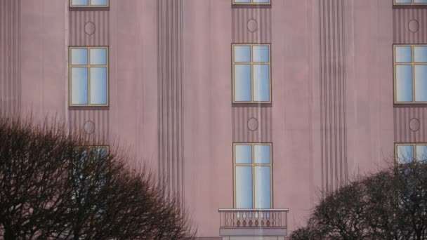 Painted Facade Building Windows Theatrical Scenery Flutters Wind — Stockvideo