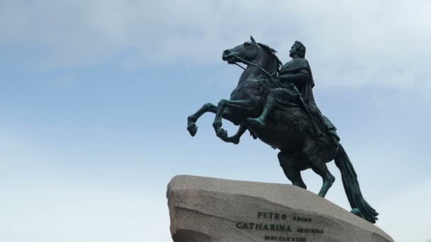 Petersburg Russia March 2021 Bronze Horseman Granite Pedestal Monument Emperor — Video Stock