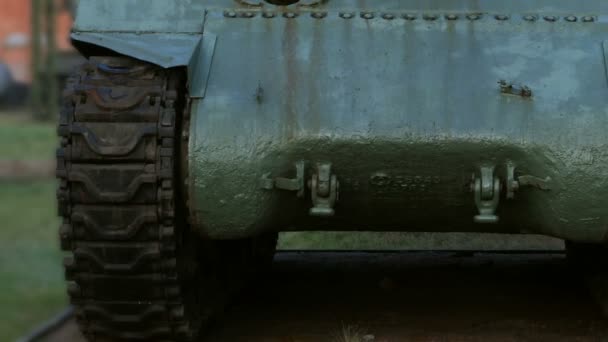 Kanonenschwerer Amerikanischer Panzer Sherman Frontansicht Gekämpft Zweiten Weltkrieg Panorama — Stockvideo