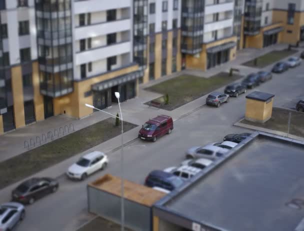 Horní Pohled Obytnou Oblast Parkováním Pro Automobily Časový Odstup — Stock video