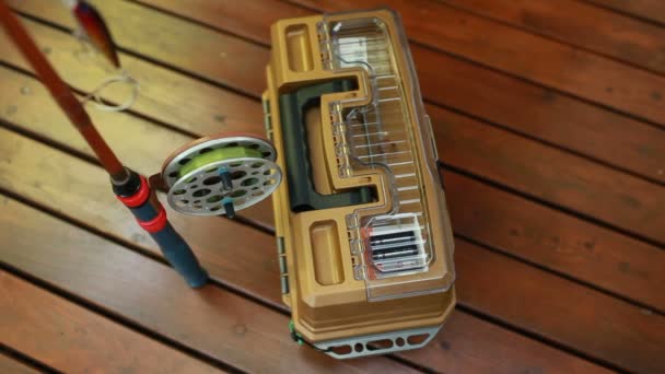 Fishing Tackle Rod Reel Bait Fishing Box Fishing — Αρχείο Βίντεο