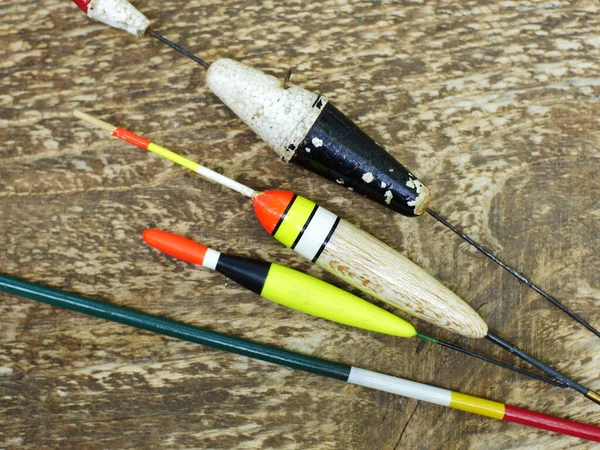 Set Bobbers Voor Visserij Met Verschillende Draagvermogens Close — Stockfoto