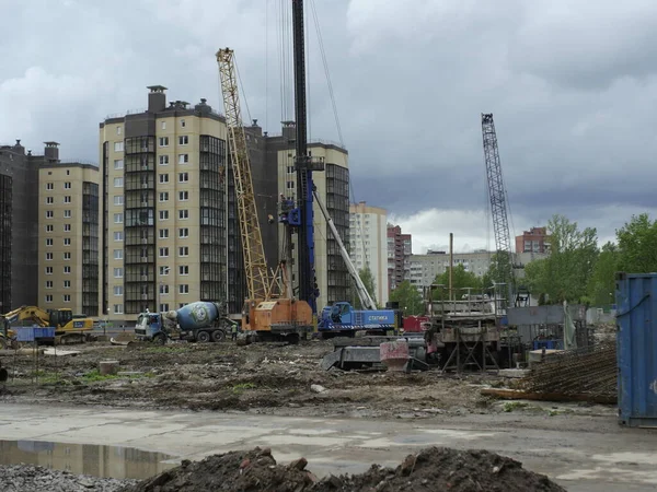 Petersburg Rosja Maja 2021 Widok Plac Budowy Maszyny Budowlane Tle — Zdjęcie stockowe