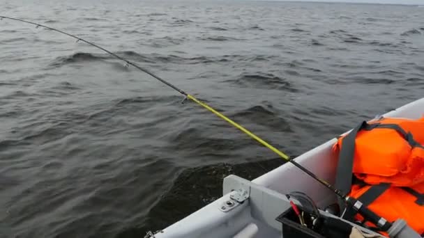 Barca Pesca Pesca Traina Mare Prima Persona — Video Stock