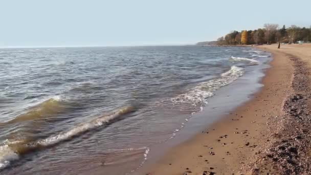 Vliegen over de lege strand — Stockvideo