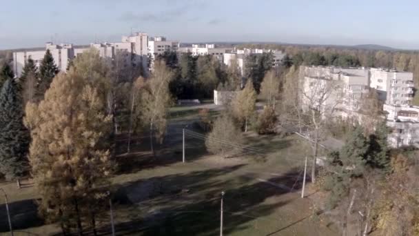 Im Herbst über die Stadt fliegen — Stockvideo