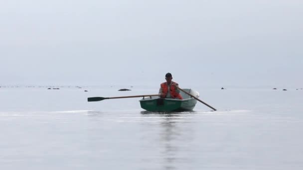 Rowing boat on the horizon — Stock Video