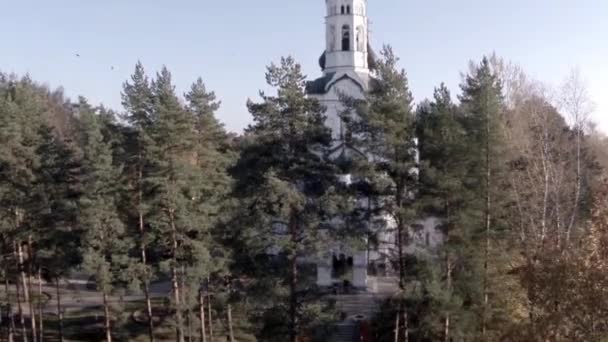 Cathédrale vue aérienne volant vers le haut — Video