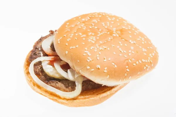 Klassieke Zakenman Lunch Verse Hamburger Geïsoleerd Witte — Stockfoto