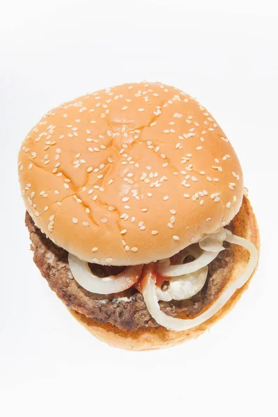 Klassieke Zakenman Lunch Verse Hamburger Geïsoleerd Witte — Stockfoto