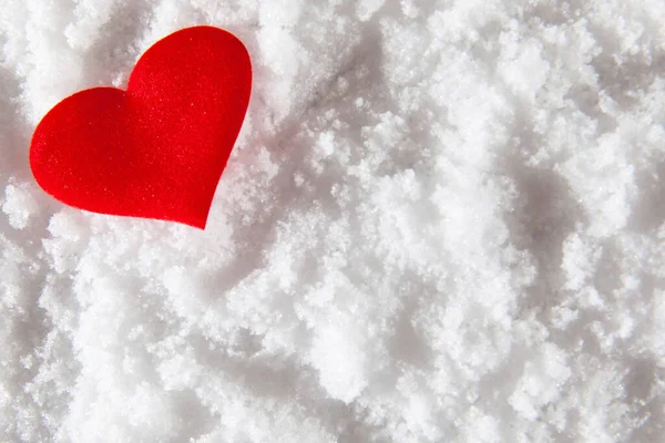 Beautiful Romantic Red Heart White Snow Winter Background Love Valentines — Stock Photo, Image