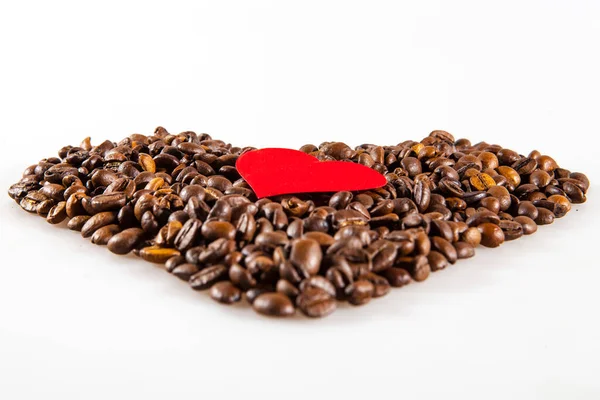 Small Red Heart Coffee Beans Valentine Day Plot — Stock Photo, Image