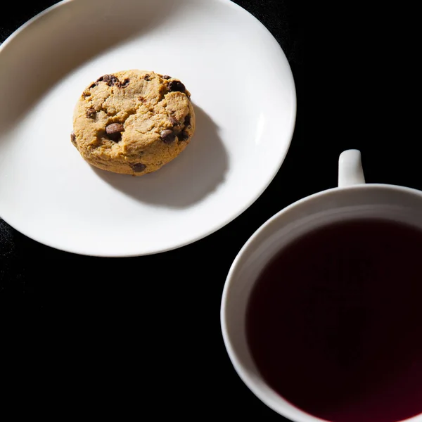 Taza Galletas Sobre Fondo Oscuro Vista Superior — Foto de Stock