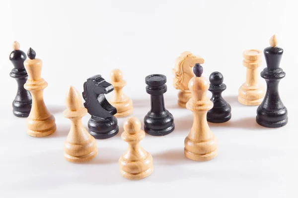 Black White Chess Pieces Mixed Total Confusion — Stock Photo, Image