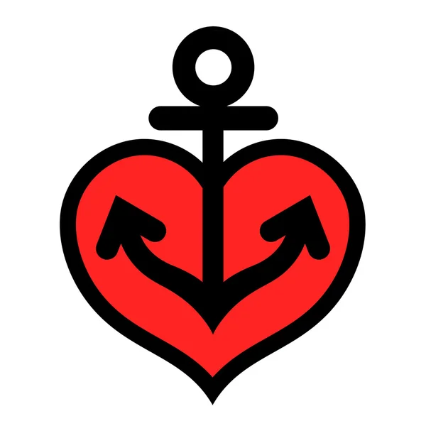 Coração de ícone bonito com símbolo de âncora —  Vetores de Stock