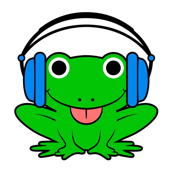 Cute cheeky green cartoon fog wearing headphones — Stock Vector