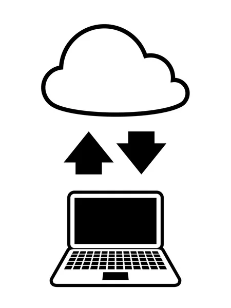 Icono de ordenador portátil y nube conectado con flechas — Archivo Imágenes Vectoriales