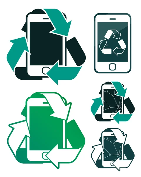 Vektor des Smartphone-Recyclings mit kaputtem Bildschirm — Stockvektor