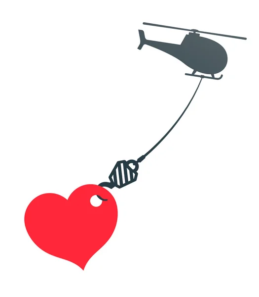 Vector de gran corazón colgando del helicóptero — Vector de stock