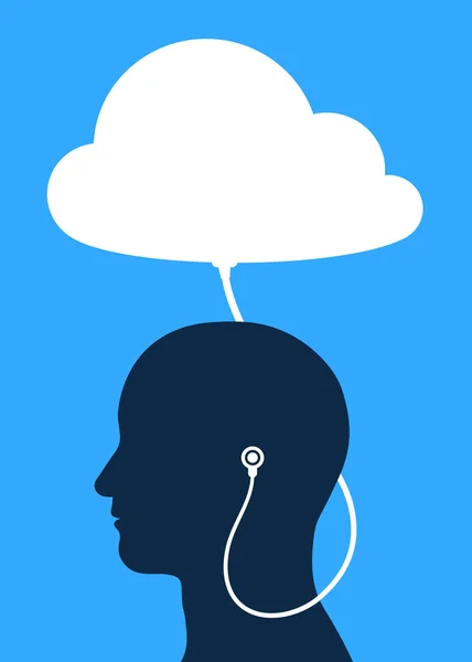 Вектор людини з навушниками, підключеними до хмари — стоковий вектор