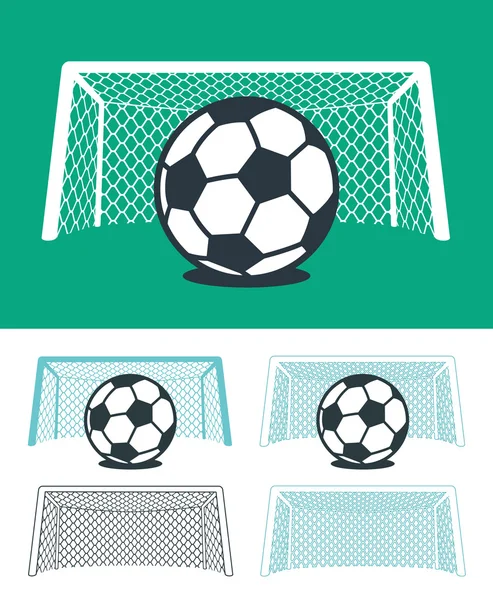 Set of soccer balls with nets and goal posts — Stock Vector