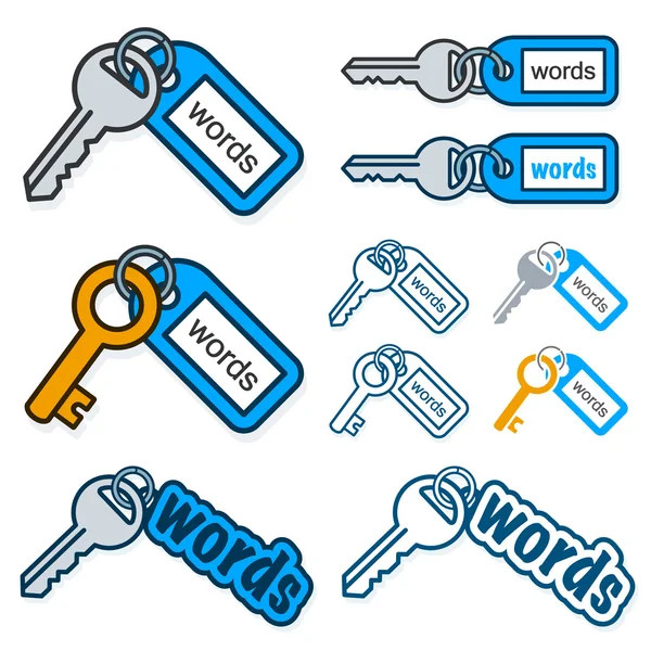 Set of keys with the text - Words - on their tags — Stock Vector