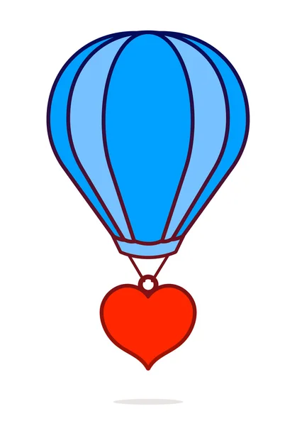 Διανυσματικά κόκκινη καρδιά κρέμονται από αερόστατο ζεστού αέρα — Διανυσματικό Αρχείο