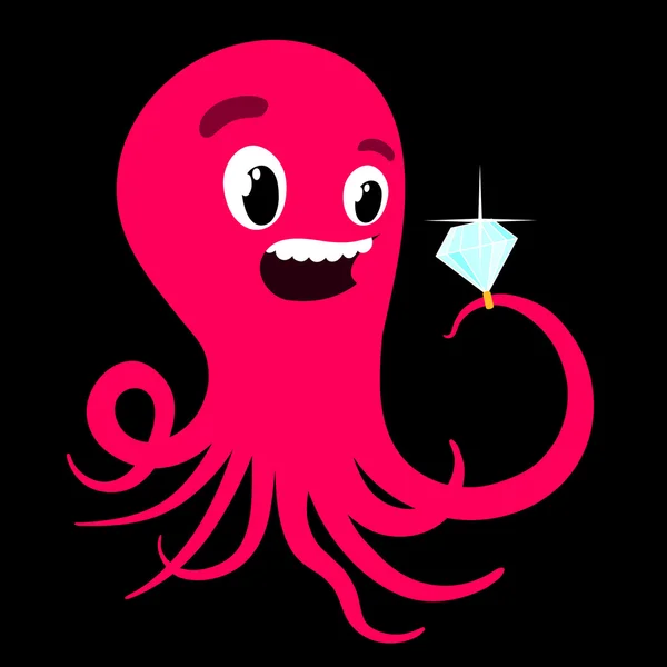 Cartoon octopus met een diamond ring — Stockvector