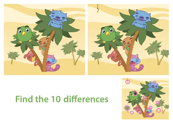 Spot the Differences Skill Game with Answer Image — Stock Vector