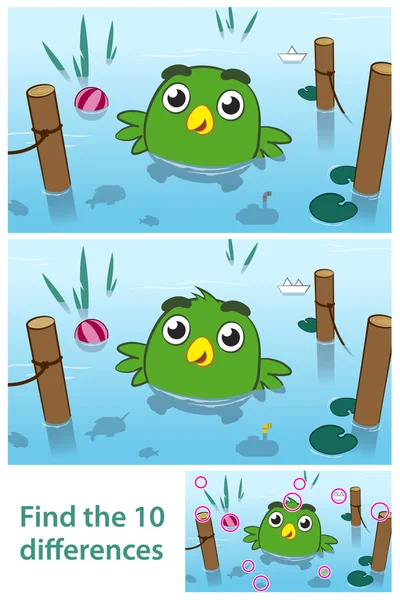 Puzzle zábava děti ptáka v jezeře — Stockový vektor