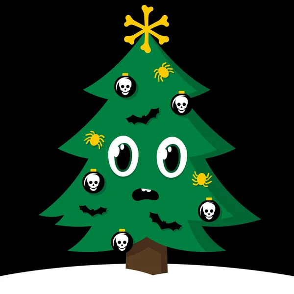 Gruseliger Weihnachtsbaum mit Halloween-Dekoration — Stockvektor