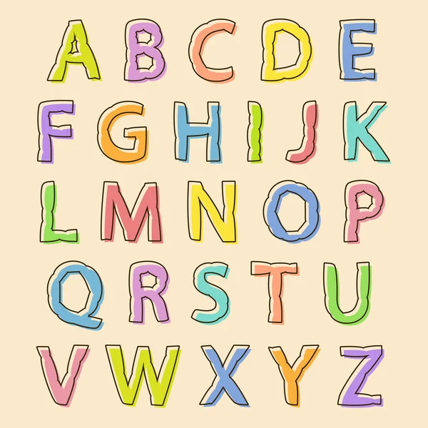 Lettres alphabétiques colorées avec contour gonflé — Image vectorielle