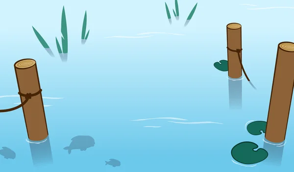 Contexte de l'eau dans un étang avec des poteaux d'amarrage — Image vectorielle
