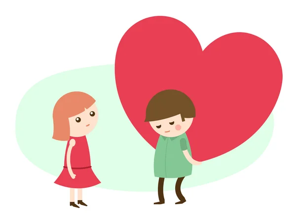 Young man giving a heart to his sweetheart — Stock Vector