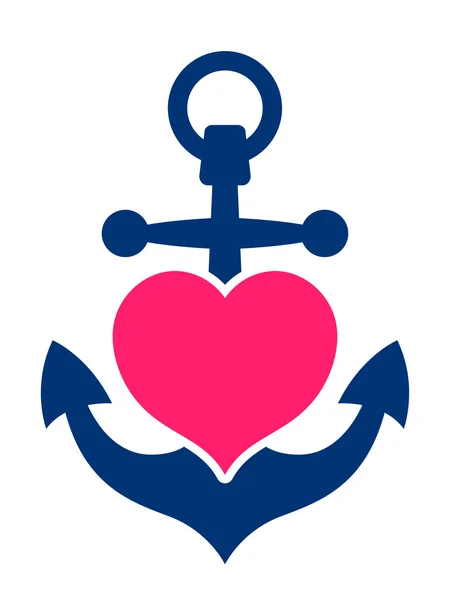 Blue marine anchor with a pink heart — Stock Vector