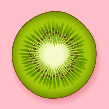 Fresh green kiwifruit with a heart center clipart