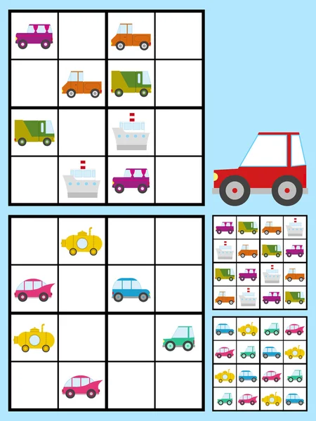 Kids sudoku puzzle with cars automobiles — Stock Vector