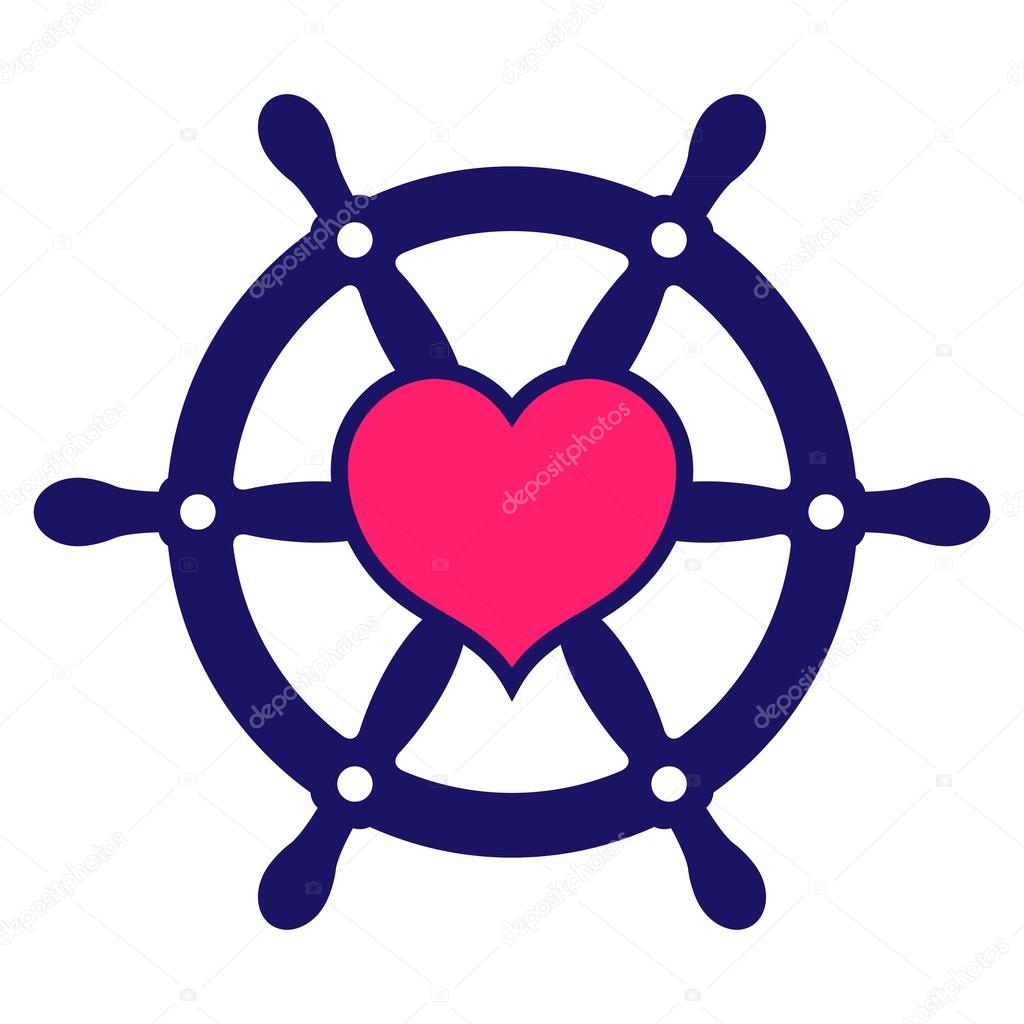 Navy colored ship steering wheel icon