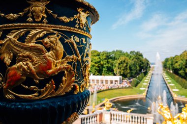 Peterhof Sarayı bahçesi, Saint Petersburg, Rusya 'daki çeşme.