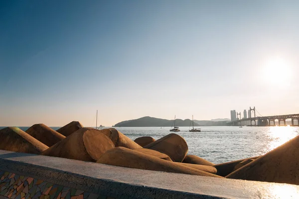 Sonnenuntergang Der Gwangan Brücke Und Des Blauen Meeres Der Haeundae — Stockfoto