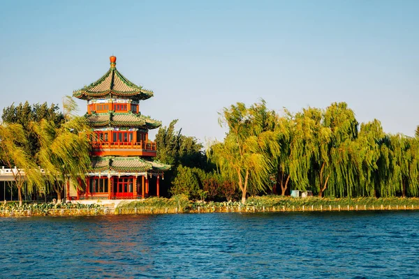 Shichahai Houhai Sjö Och Kinesisk Traditionell Paviljong Peking Kina — Stockfoto