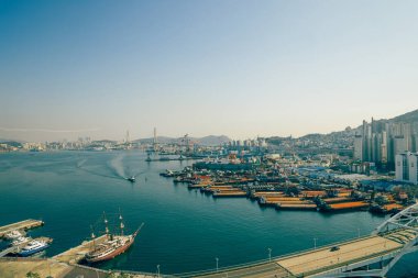 Busan, Kore 'deki Busan limanının Panorama manzarası