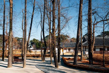 Heo Gyun and Heo Nanseolheon Memorial Park at winter in Gangneung, Korea clipart