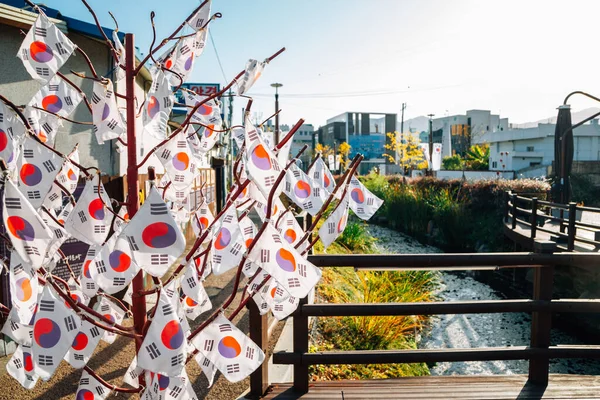 Koreaanse Nationale Vlag Taegeukgi Haecheon Hangil Beweging Thema Straat Miryang — Stockfoto