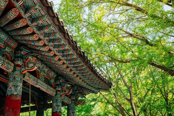 Koreaanse Traditionele Dak Met Groene Bomen Jogyesan Berg Seonamsa Tempel — Stockfoto